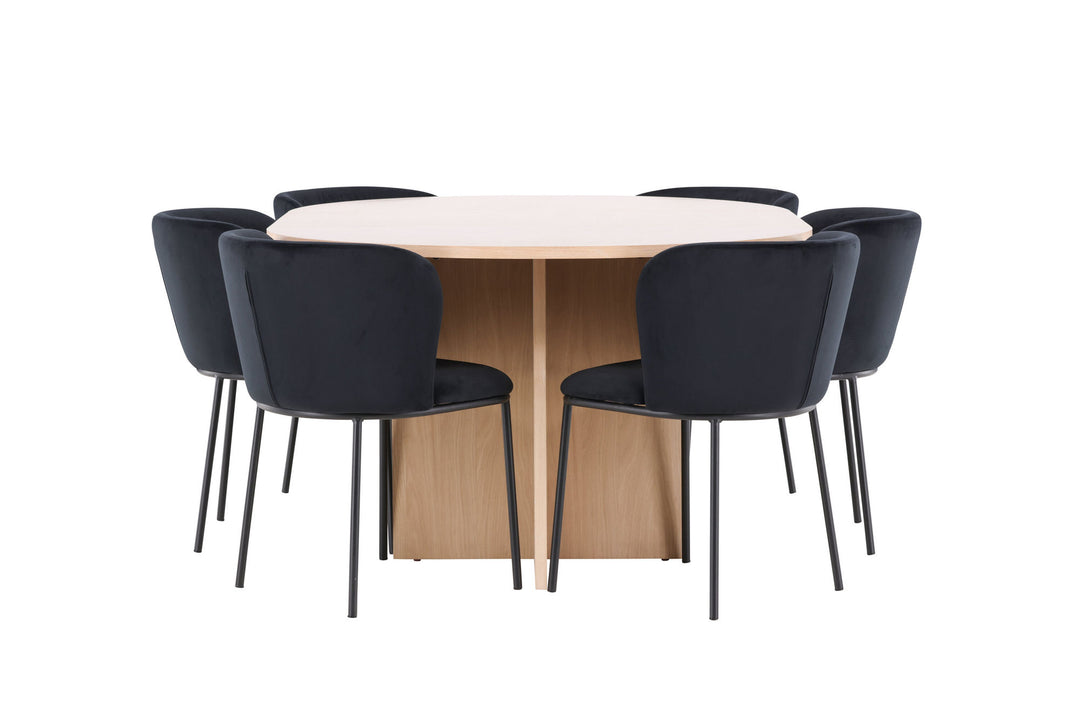 Venture Home Strada Table - Whitewash with 6 Edina Chair - Black