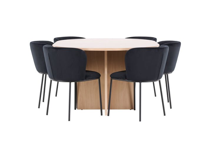 Venture Home Strada Table - Whitewash with 6 Edina Chair - Black