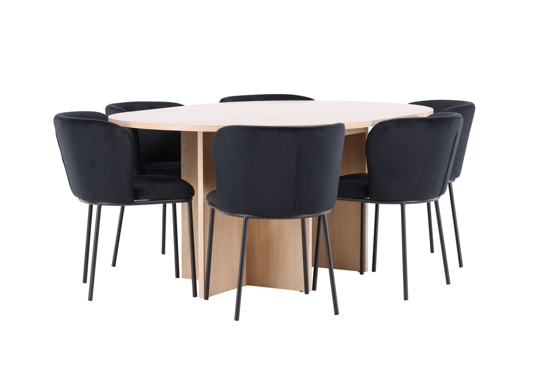 Venture Home Strada Table - Whitewash with 6 Edina Chair - Black