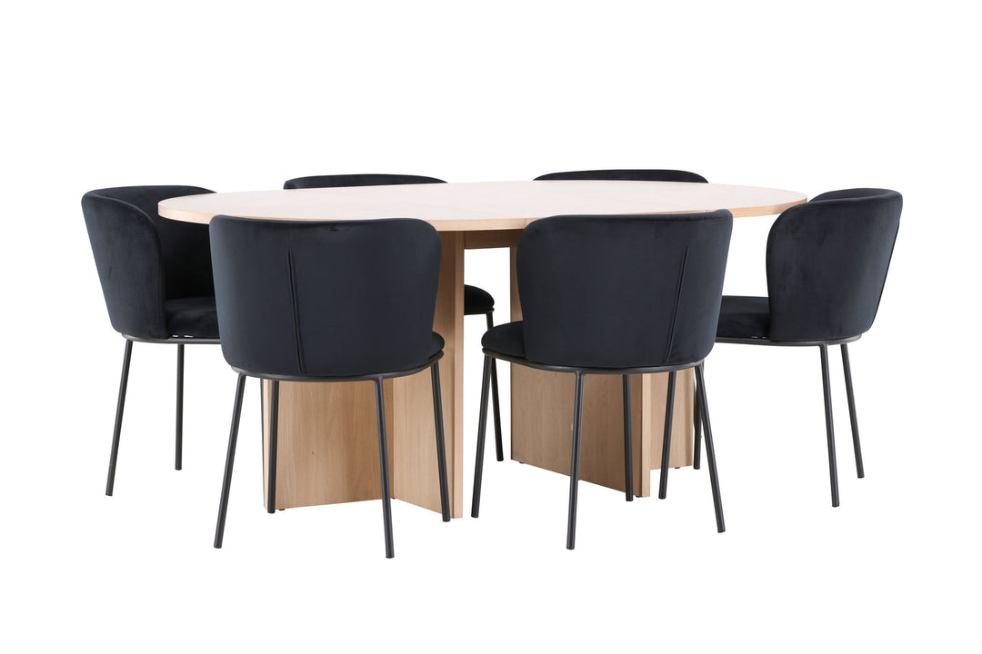 Venture Home Strada Table - Whitewash with 6 Edina Chair - Black