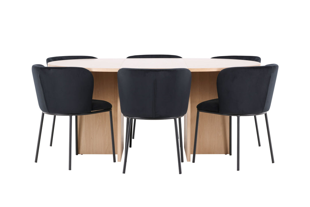Venture Home Strada Table - Whitewash with 6 Edina Chair - Black