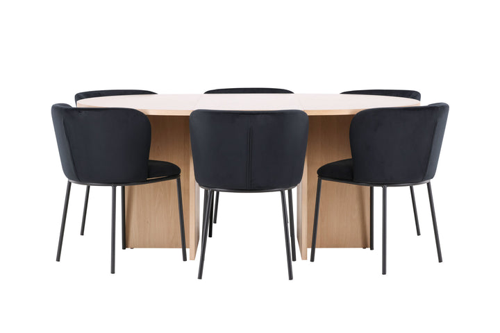 Venture Home Strada Table - Whitewash with 6 Edina Chair - Black