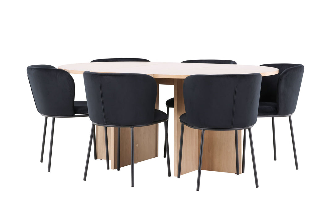 Venture Home Strada Table - Whitewash with 6 Edina Chair - Black