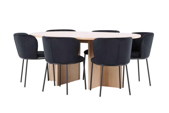 Venture Home Strada Table - Whitewash with 6 Edina Chair - Black