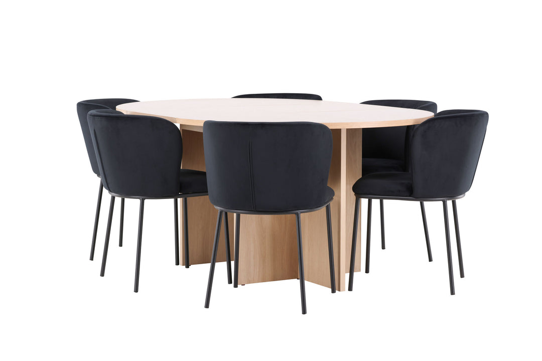 Venture Home Strada Table - Whitewash with 6 Edina Chair - Black