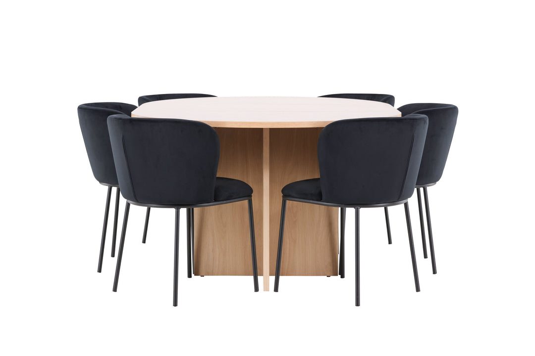 Venture Home Strada Table - Whitewash with 6 Edina Chair - Black
