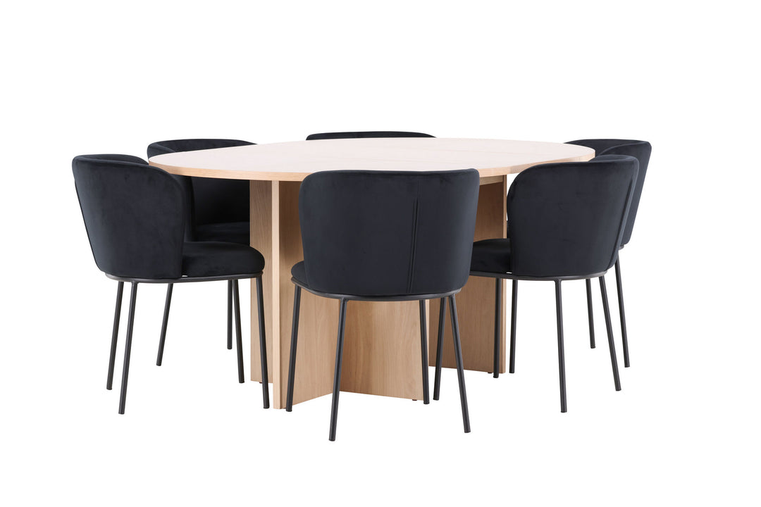 Venture Home Strada Table - Whitewash with 6 Edina Chair - Black