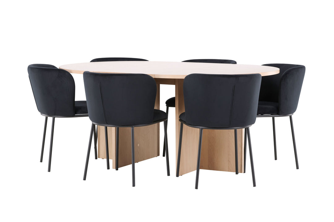 Venture Home Strada Table - Whitewash with 6 Edina Chair - Black