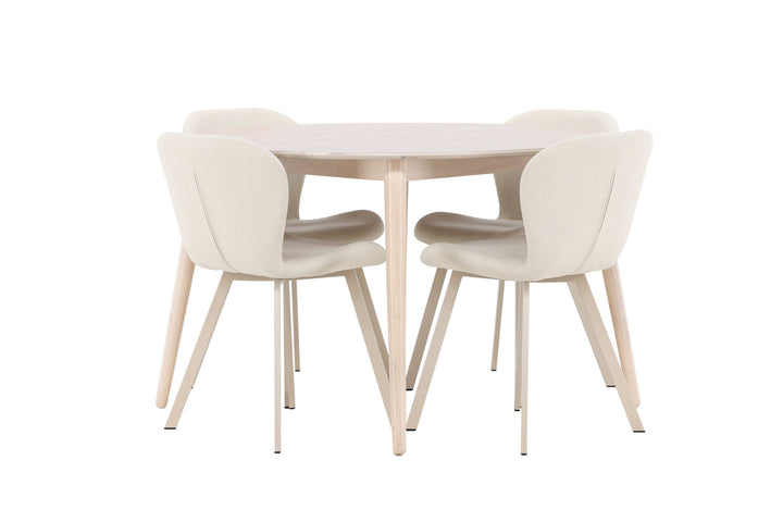Venture Home Flora Table - Whitewash with 4 Lilja Chair - Beige