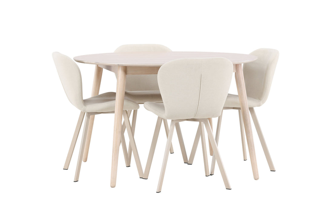 Venture Home Flora Table - Whitewash with 4 Lilja Chair - Beige