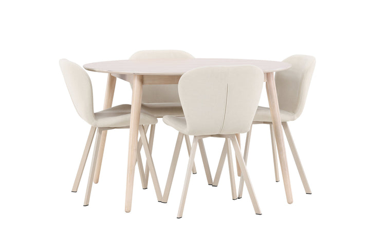 Venture Home Flora Table - Whitewash with 4 Lilja Chair - Beige