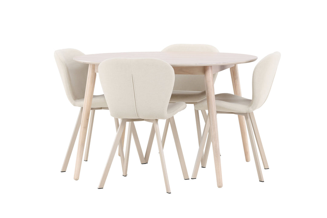 Venture Home Flora Table - Whitewash with 4 Lilja Chair - Beige