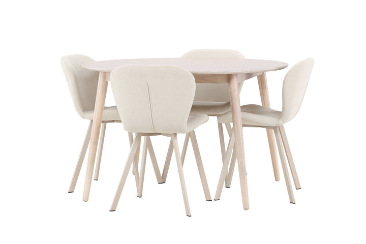 Venture Home Flora Table - Whitewash with 4 Lilja Chair - Beige
