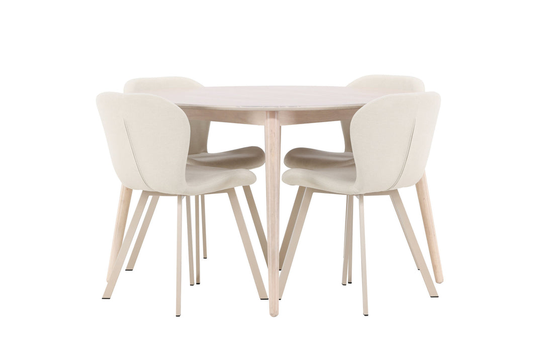 Venture Home Flora Table - Whitewash with 4 Lilja Chair - Beige