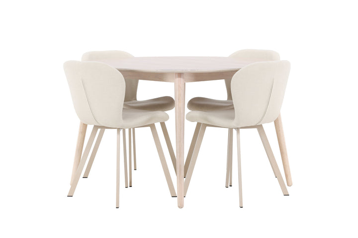 Venture Home Flora Table - Whitewash with 4 Lilja Chair - Beige