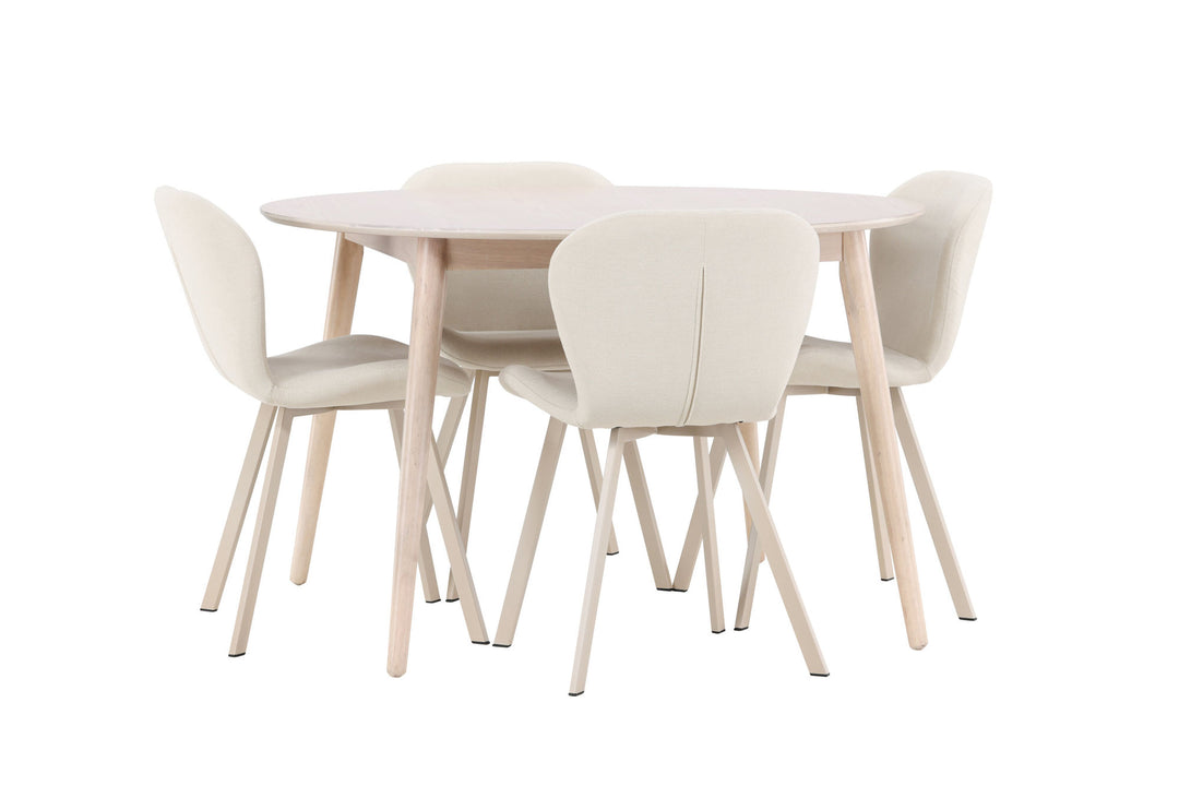 Venture Home Flora Table - Whitewash with 4 Lilja Chair - Beige