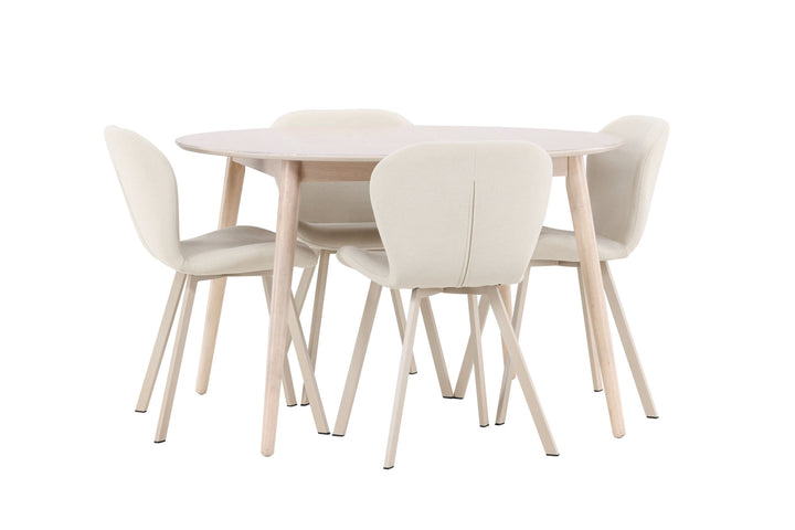 Venture Home Flora Table - Whitewash with 4 Lilja Chair - Beige