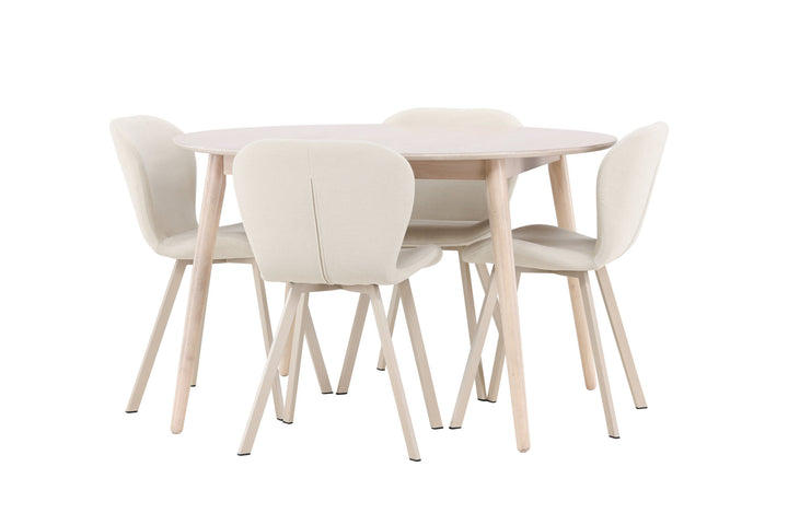 Venture Home Flora Table - Whitewash with 4 Lilja Chair - Beige