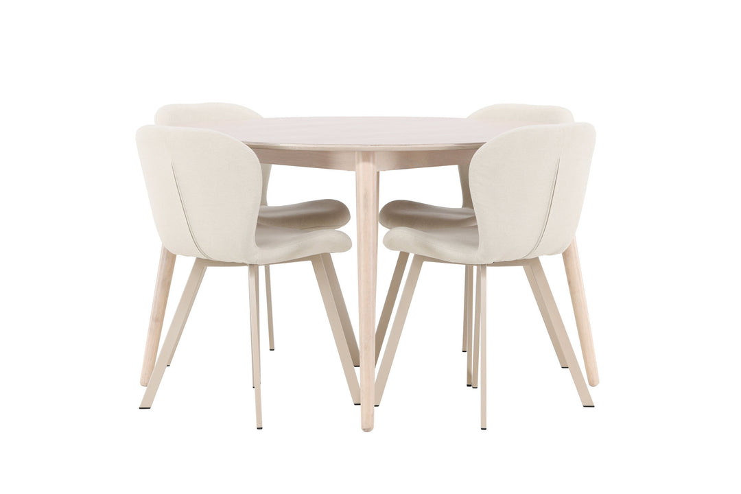Venture Home Flora Table - Whitewash with 4 Lilja Chair - Beige