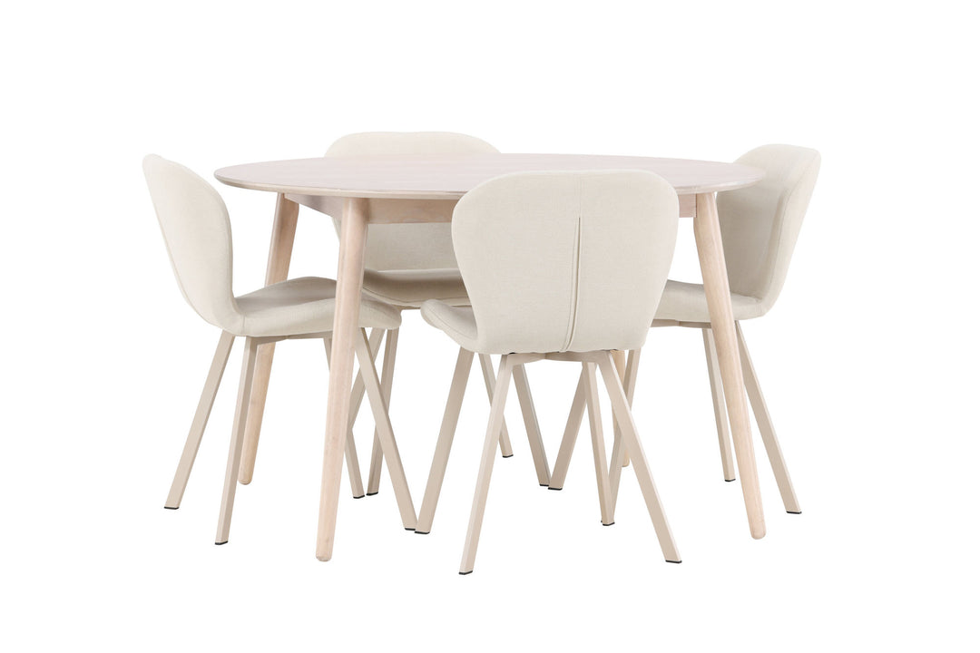 Venture Home Flora Table - Whitewash with 4 Lilja Chair - Beige
