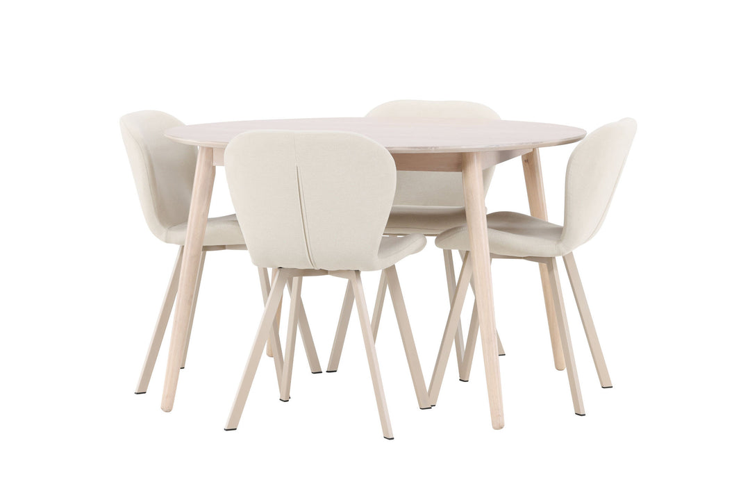 Venture Home Flora Table - Whitewash with 4 Lilja Chair - Beige