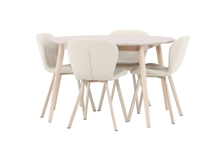Venture Home Flora Table - Whitewash with 4 Lilja Chair - Beige