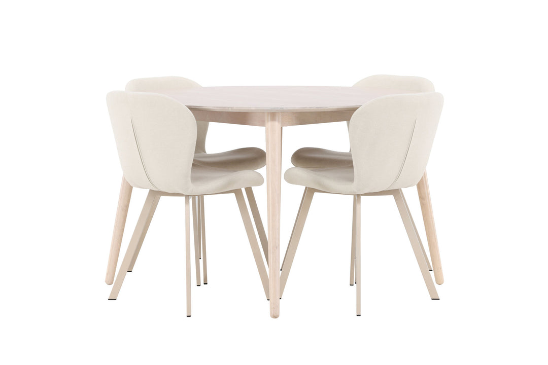 Venture Home Flora Table - Whitewash with 4 Lilja Chair - Beige