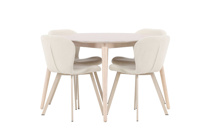 Venture Home Flora Table - Whitewash with 4 Lilja Chair - Beige