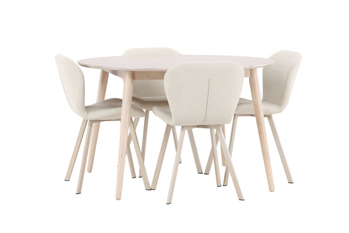 Venture Home Flora Table - Whitewash with 4 Lilja Chair - Beige