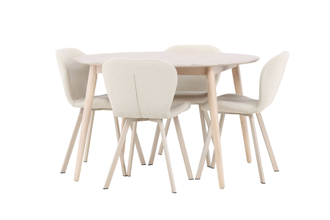 Venture Home Flora Table - Whitewash with 4 Lilja Chair - Beige
