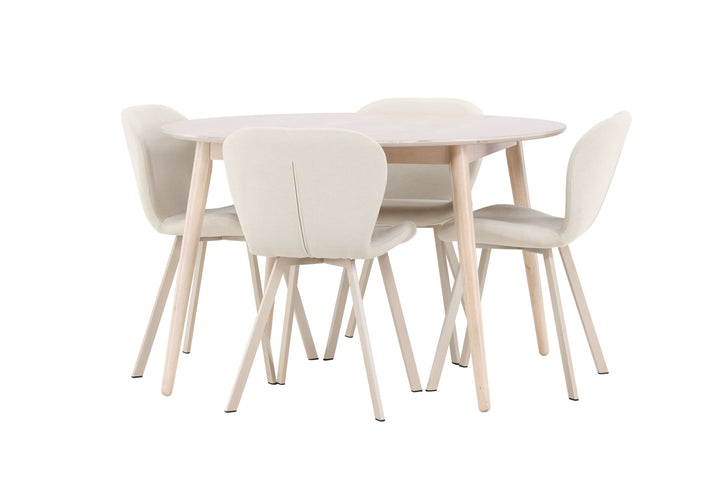 Venture Home Flora Table - Whitewash with 4 Lilja Chair - Beige