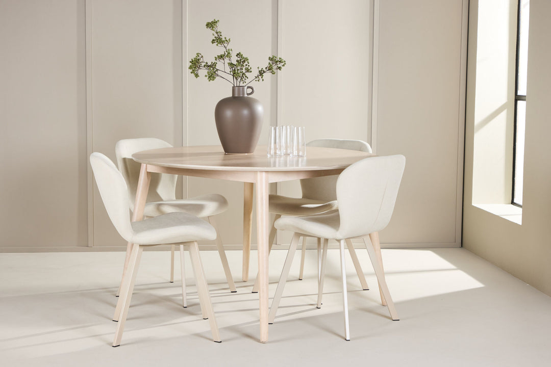 Venture Home Flora Table - Whitewash with 4 Lilja Chair - Beige