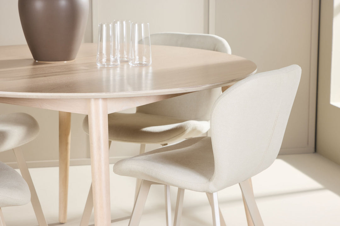 Venture Home Flora Table - Whitewash with 4 Lilja Chair - Beige