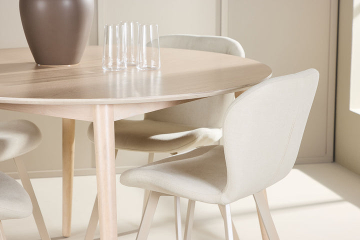 Venture Home Flora Table - Whitewash with 4 Lilja Chair - Beige