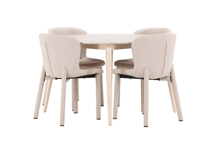 Venture Home Flora Table - Whitewash with 4 Astoria Chair - Beige