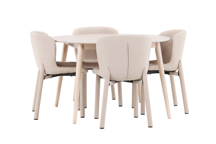Venture Home Flora Table - Whitewash with 4 Astoria Chair - Beige