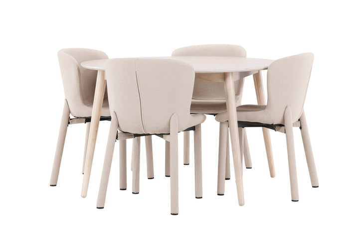 Venture Home Flora Table - Whitewash with 4 Astoria Chair - Beige