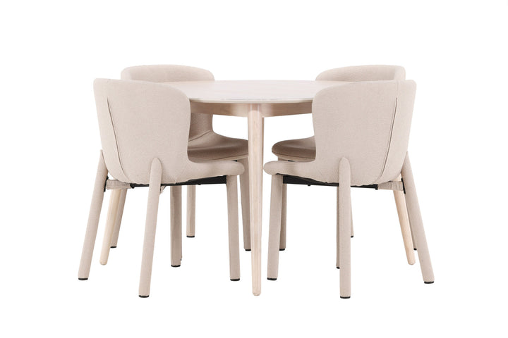Venture Home Flora Table - Whitewash with 4 Astoria Chair - Beige