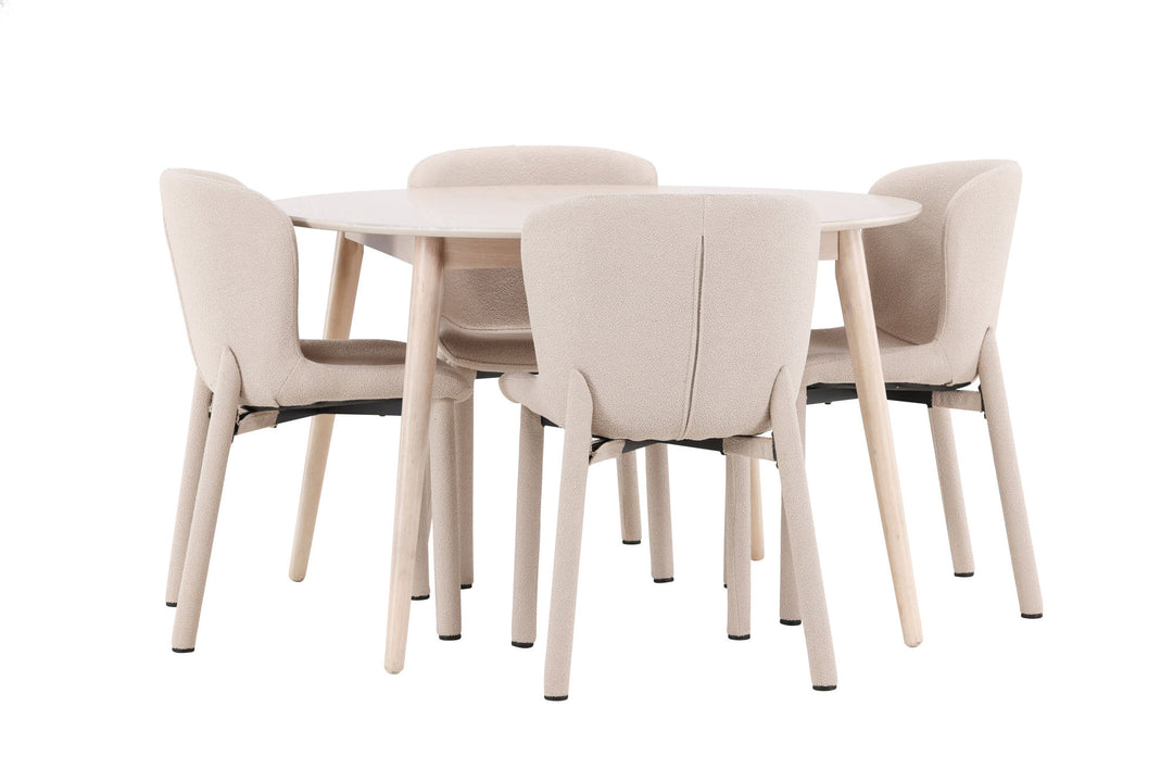 Venture Home Flora Table - Whitewash with 4 Astoria Chair - Beige