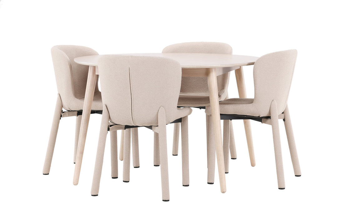 Venture Home Flora Table - Whitewash with 4 Astoria Chair - Beige