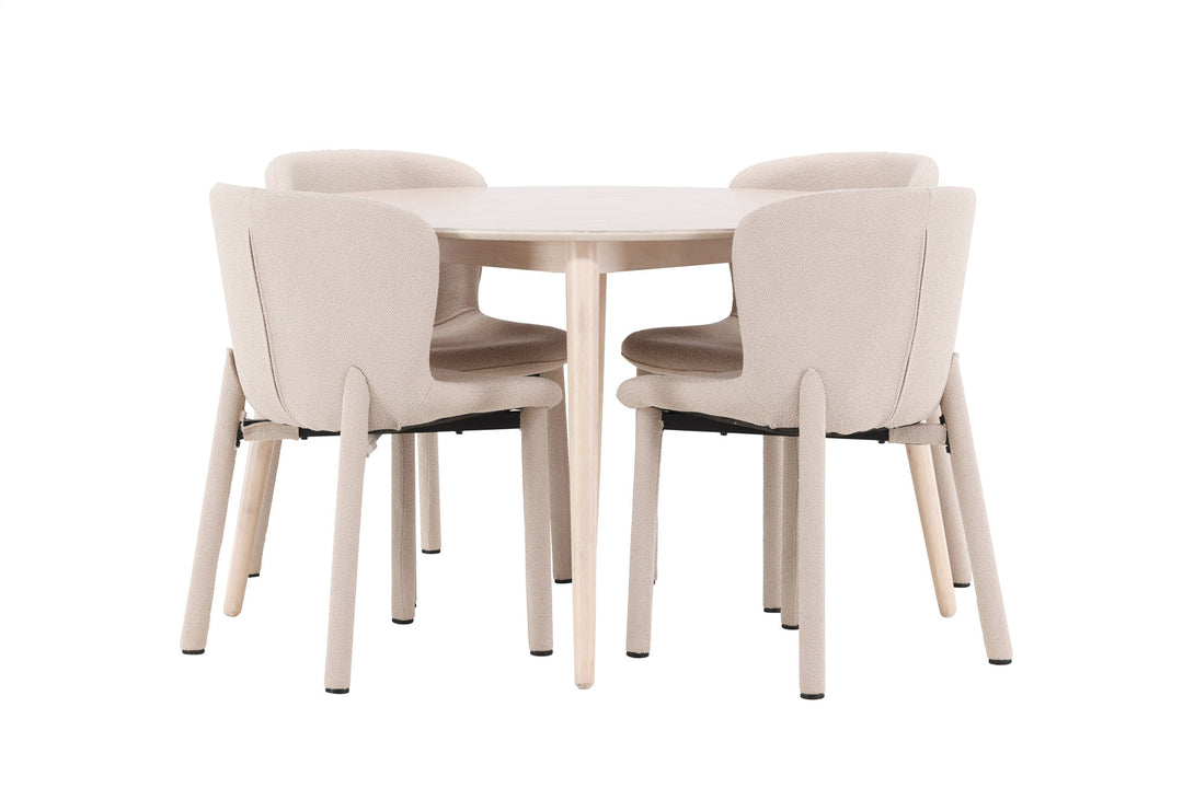 Venture Home Flora Table - Whitewash with 4 Astoria Chair - Beige