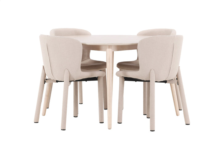 Venture Home Flora Table - Whitewash with 4 Astoria Chair - Beige