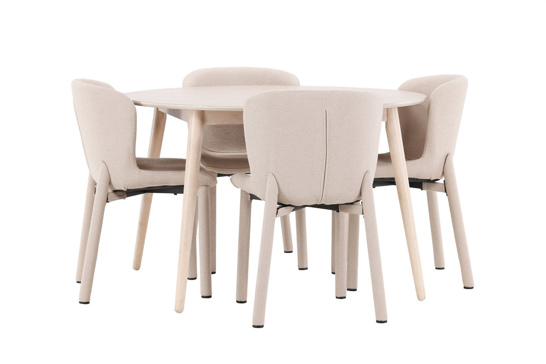 Venture Home Flora Table - Whitewash with 4 Astoria Chair - Beige