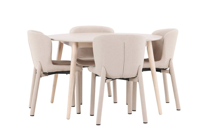 Venture Home Flora Table - Whitewash with 4 Astoria Chair - Beige