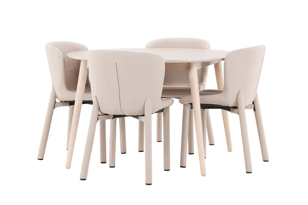 Venture Home Flora Table - Whitewash with 4 Astoria Chair - Beige