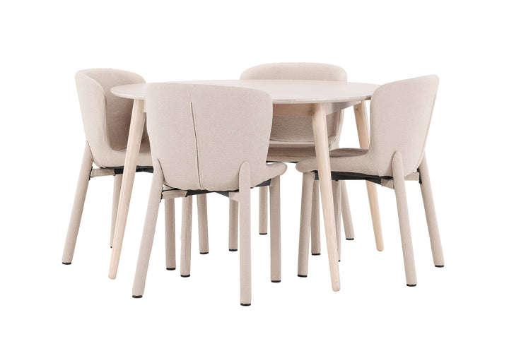 Venture Home Flora Table - Whitewash with 4 Astoria Chair - Beige