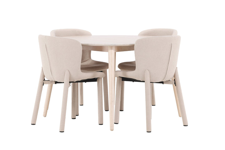 Venture Home Flora Table - Whitewash with 4 Astoria Chair - Beige