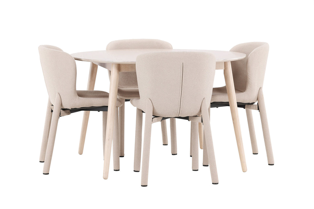 Venture Home Flora Table - Whitewash with 4 Astoria Chair - Beige