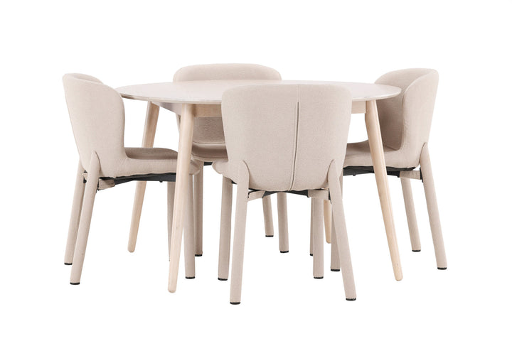 Venture Home Flora Table - Whitewash with 4 Astoria Chair - Beige
