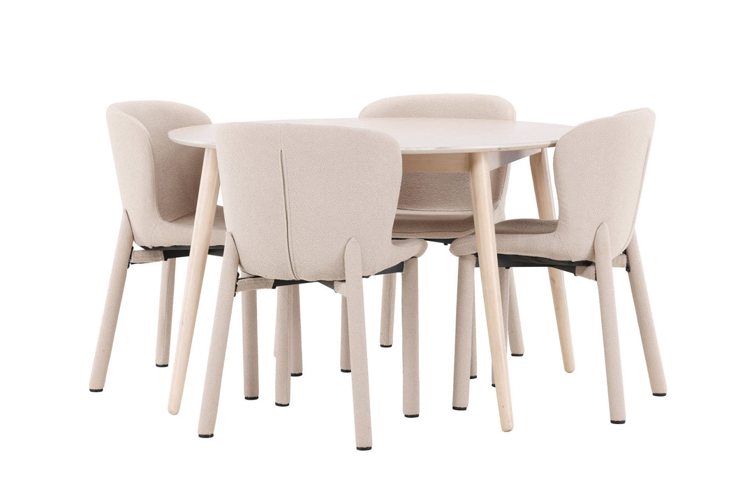 Venture Home Flora Table - Whitewash with 4 Astoria Chair - Beige